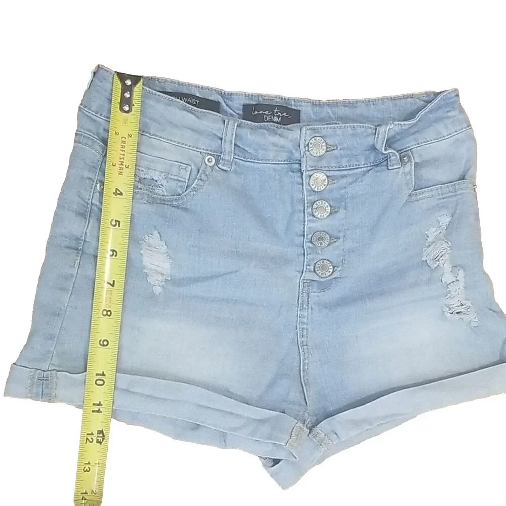 Love Tree High Rise Button Fly Denim Shorts 6 Light Wash Distressed Cutoff Summe